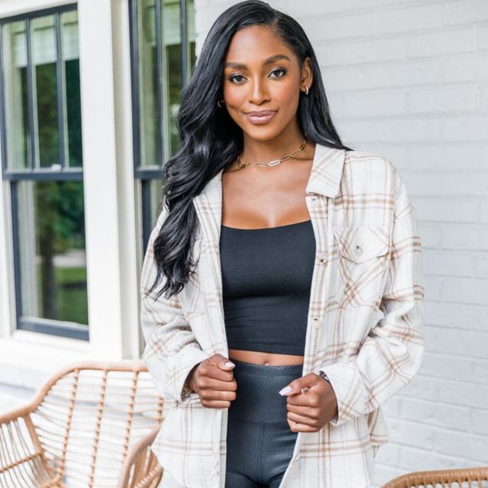 CREAM/TAN PLAID SHACKET (flannel  shirt/jacket)